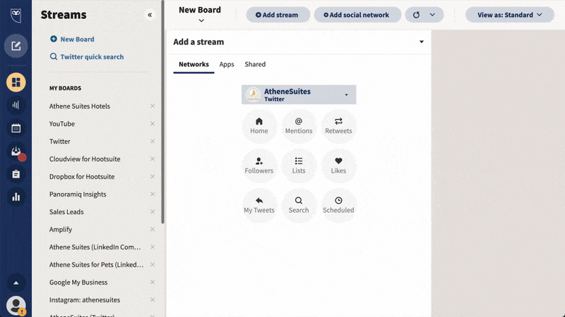 creare uno stream di social listening su Hootesuite per monitorare le menzioni dei concorrenti come parte di una strategia di social media di successo
