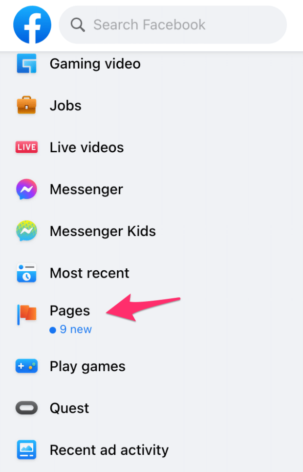 select Pages on left hand side menu