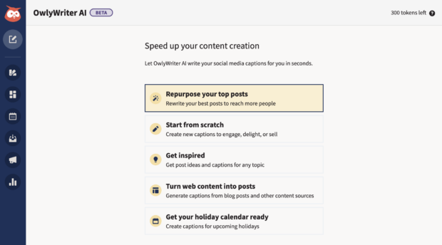 Owlywriter-AI-Startbildschirm im Hootsuite-Dashboard