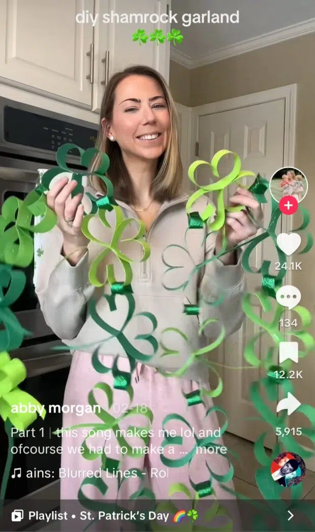 St Patrick's Day TikTok video DIY shamrock garland